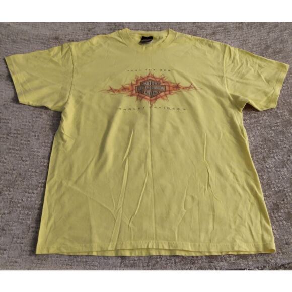Harley-Davidson Rocky St Thomas Flames Mens T-Shirt Yellow Crew Vintage 1998 XL - Picture 1 of 12